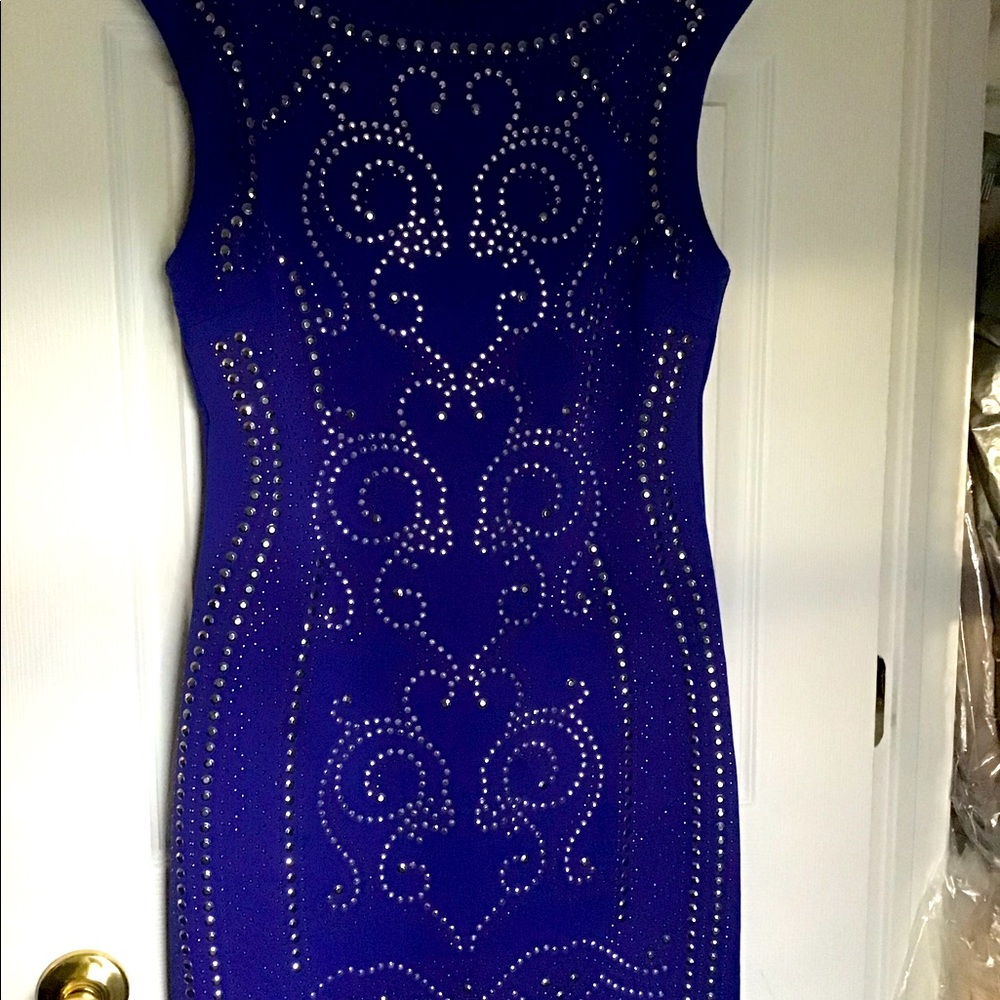 Cobalt Blue sleeveless and silver studs dress.